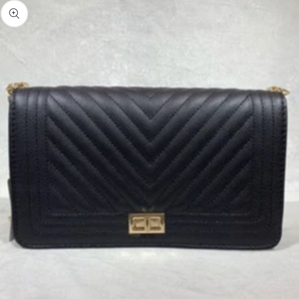 Black Chevron PU Leather Handbag NEW